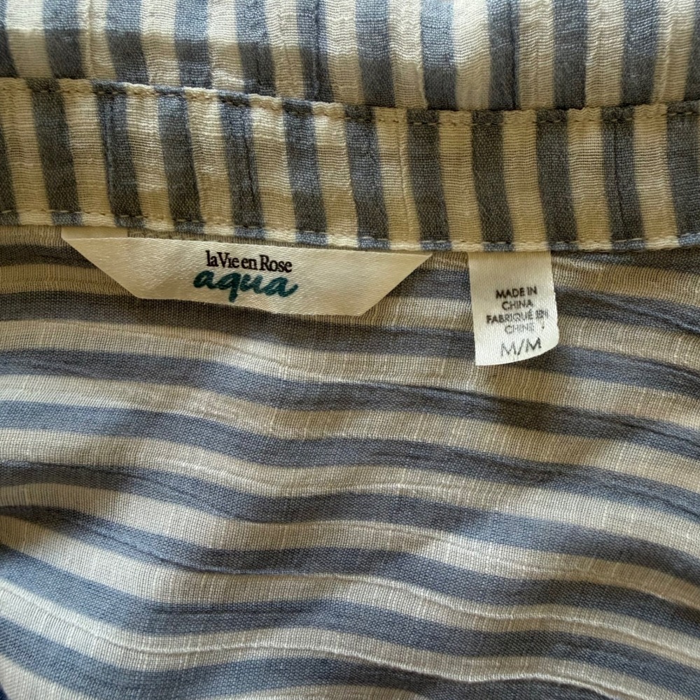 la Vie en Rose Aqua Striped Button Down Tunic Cover Up Tropical Resortwear M - Picture 5 of 9